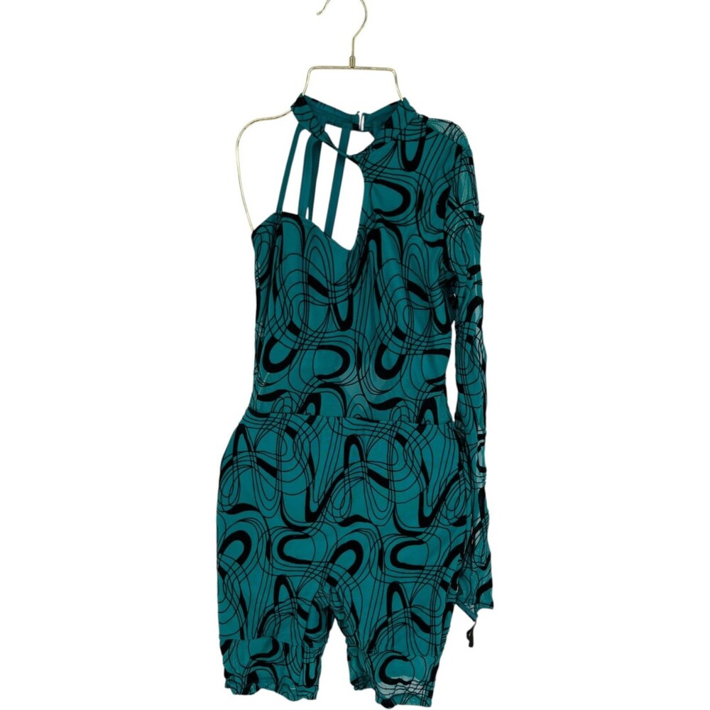 Weissman Biketard Women's Size Medium 15854 Teal Flocked Y2K Performancecore